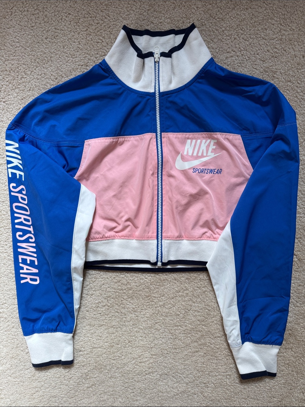 Nike Women’s Cropped Blue & Pink Sportswear Zip Jacket